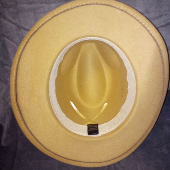 Hand Drawn Hand Burned Mountains and Sunflowers Tan Wide Brim Fedora Hat - Picture 5 of 9